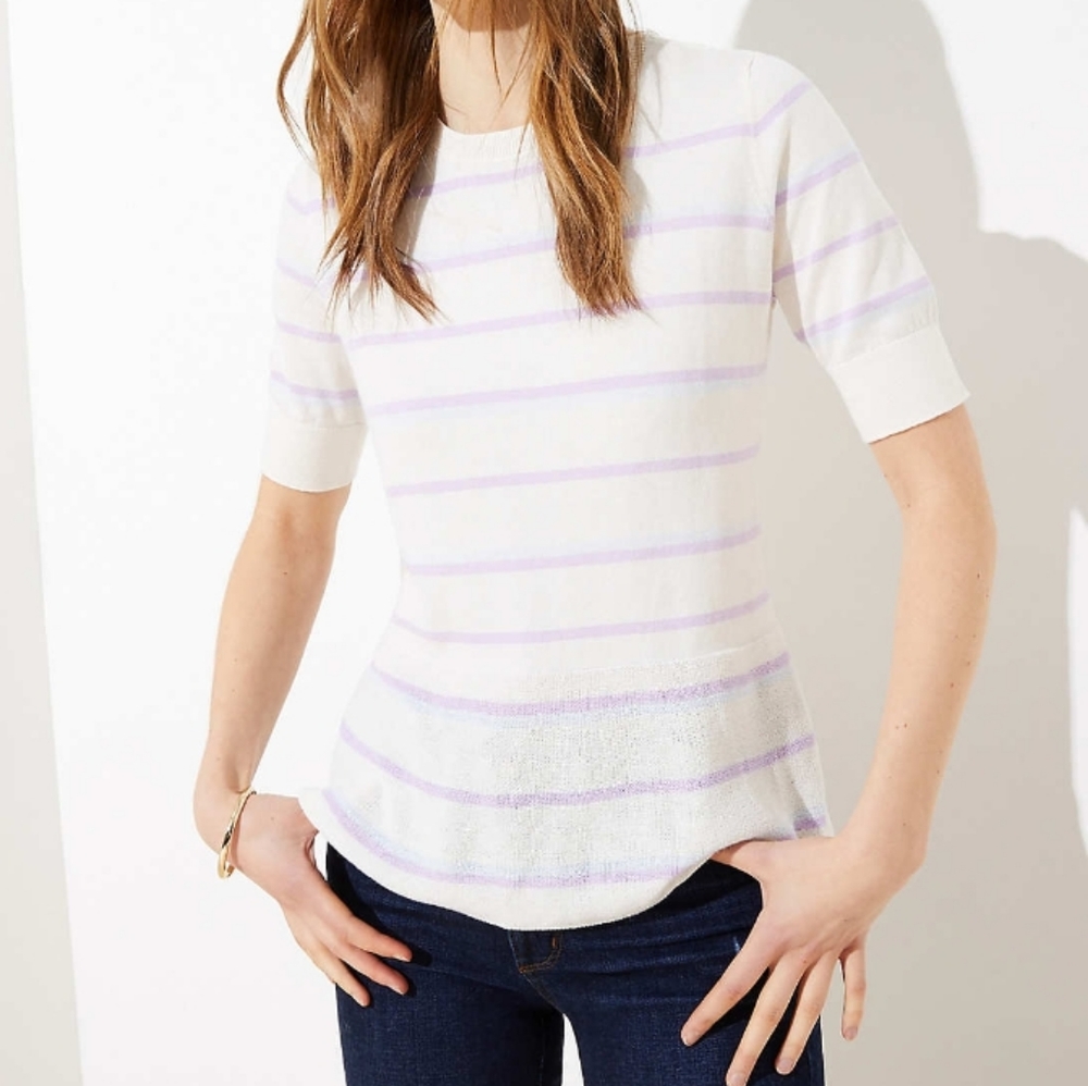 Striped Peplum Short Sleeve Sweater